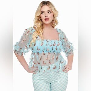 NWT unique vintage Smak Parlor rainbow peplum sheer top size XL